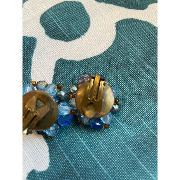 VINTAGE Blue Beaded Clip On Earrings from Germany Retro Costume - Picture 4 of 4